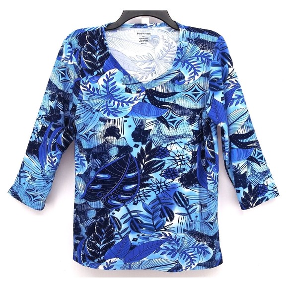 Tops - Bon Worth Shirt Womens XS Blue Floral 3/4 Sleeve Blouse